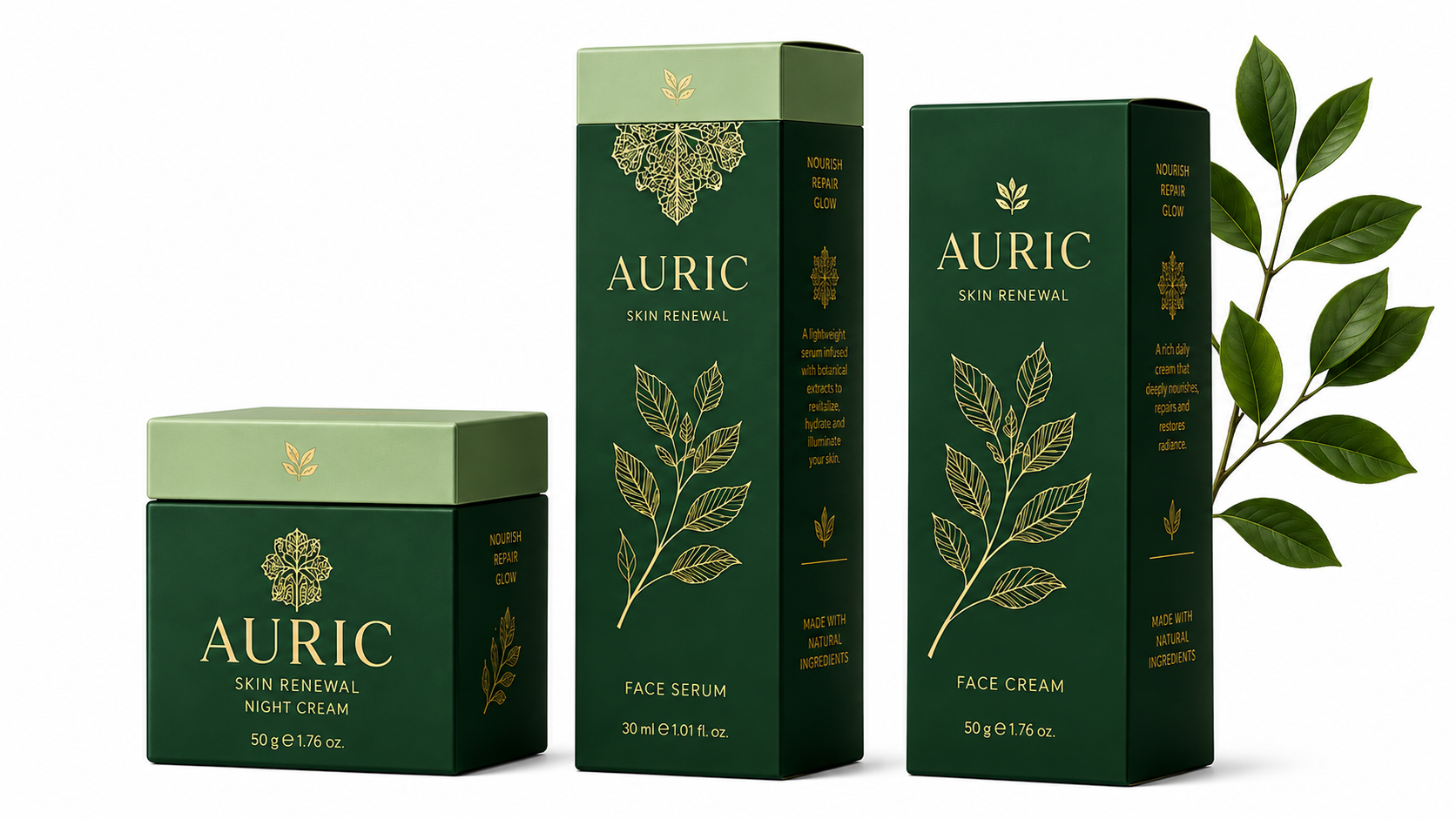 Auric skincare packaging